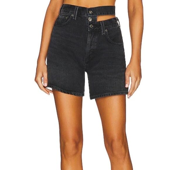 AGOLDE Shorts Womens 26 Black Fade High Rise Broken Waistband Cut Off Button Fly - Picture 11 of 11